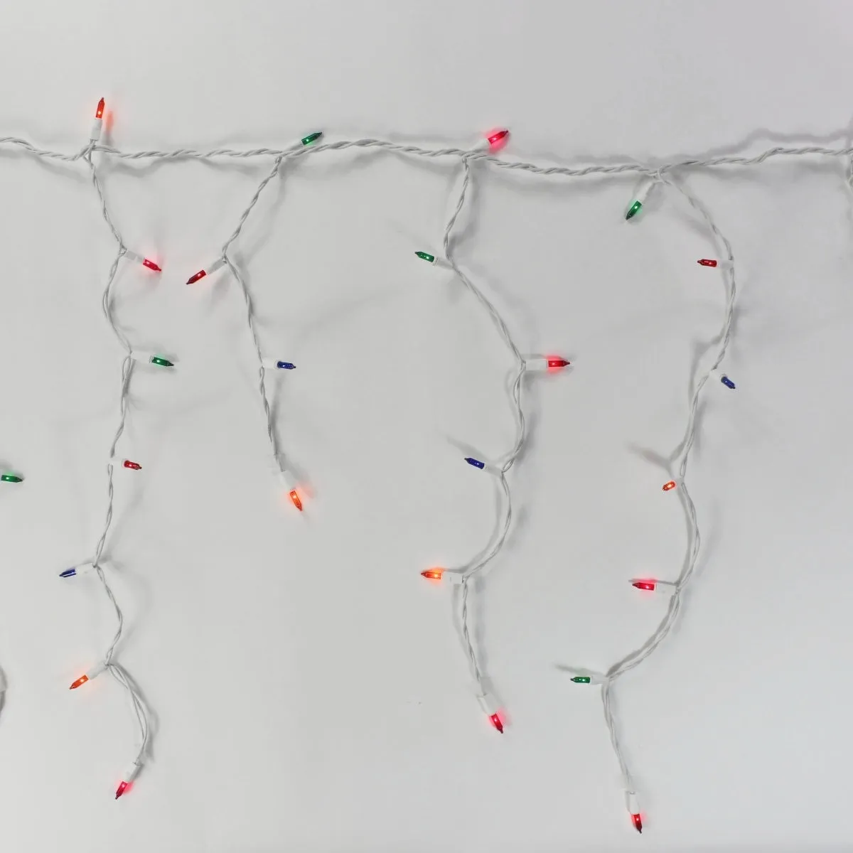 150-bulb Multicolor Glass Icicle Lights, White Wire