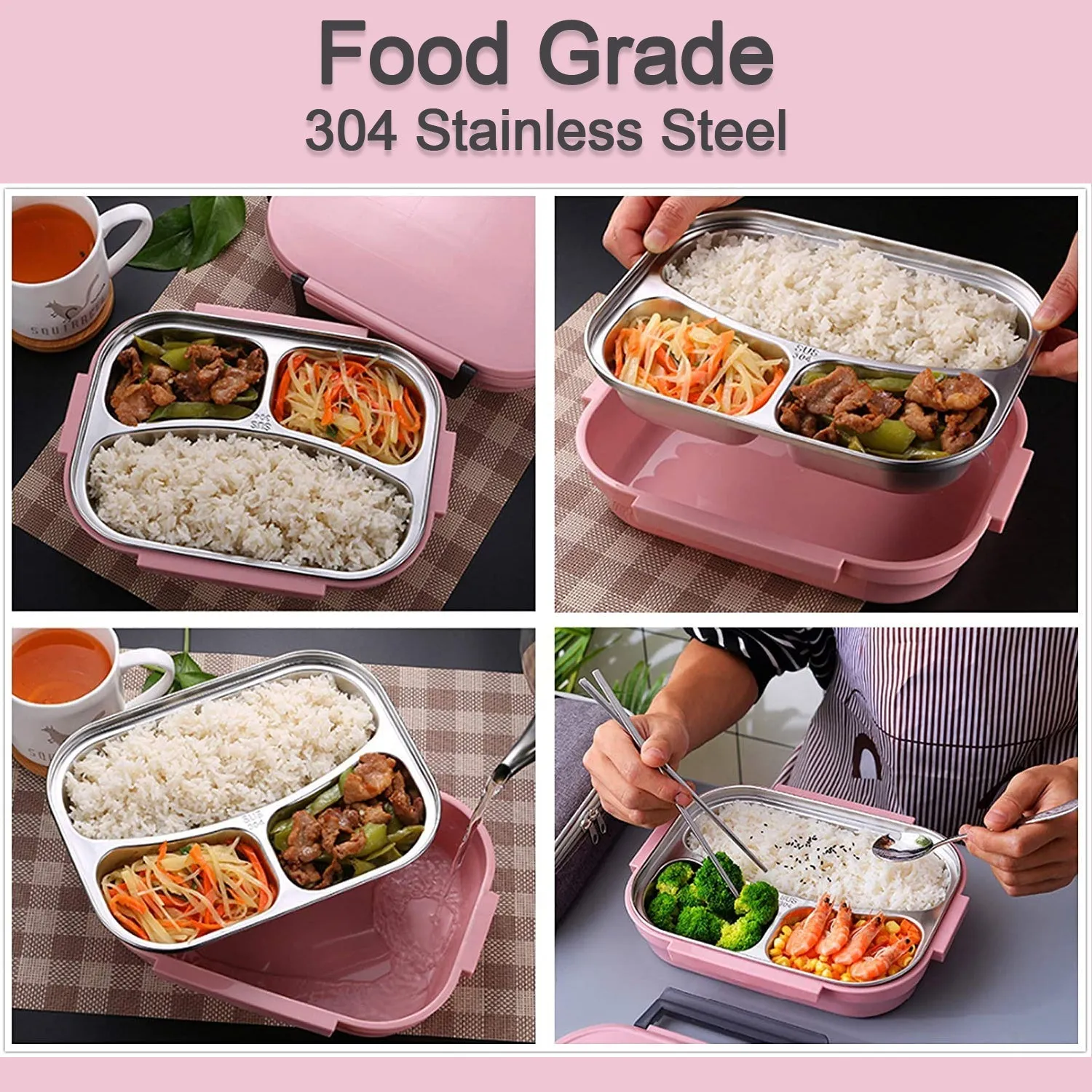 2975 Lunch Box for Kids and adults, Stainless Steel Lunch Box with 3 Compartments.