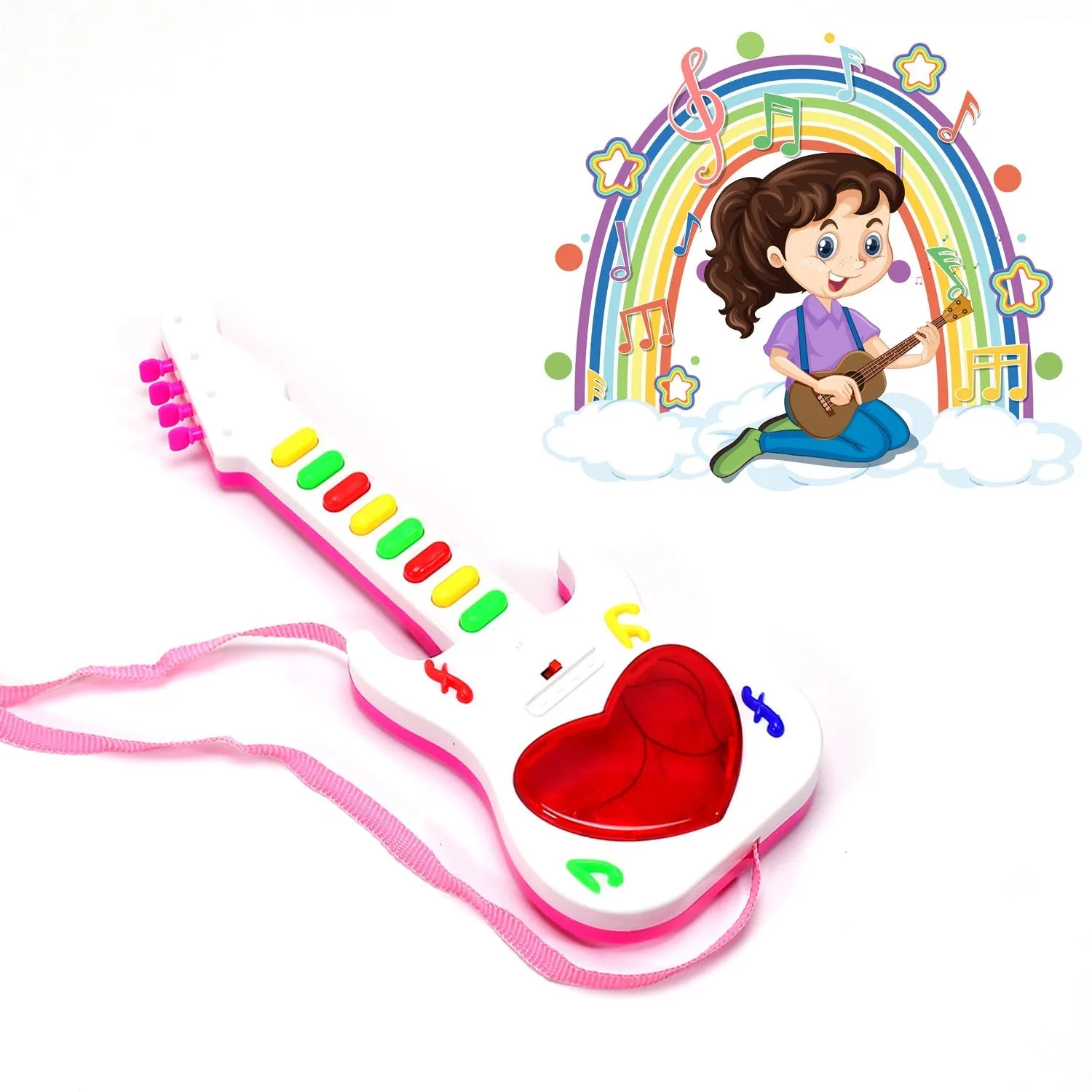 4464 Battery Operated Musical Instruments Mini Guitar Toys and Light for 3 Years Old Kids.