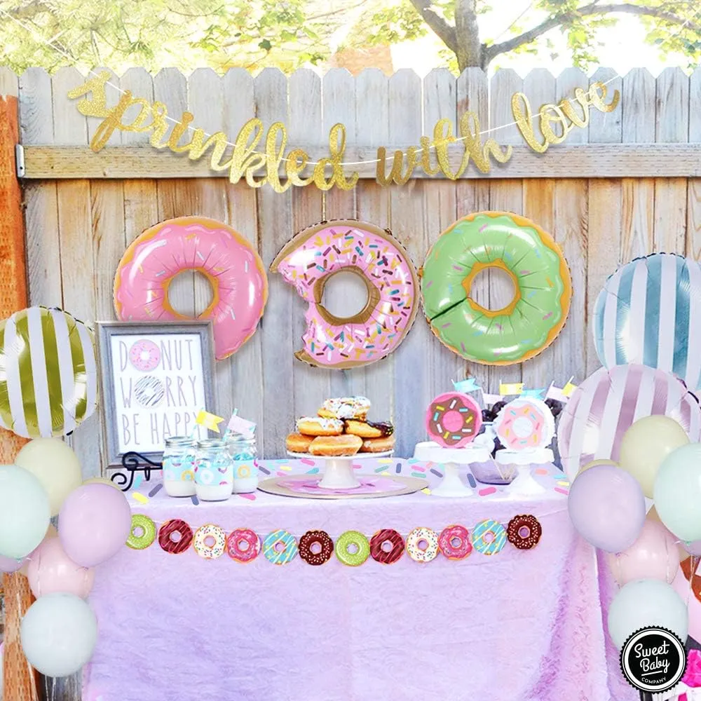 Donut Sprinkle Baby Shower Decorations with Lanterns, Balloons, Honeycomb Balls, and Confetti for Boy or Girl Baby Showers, Gender Reveals, and Birthdays