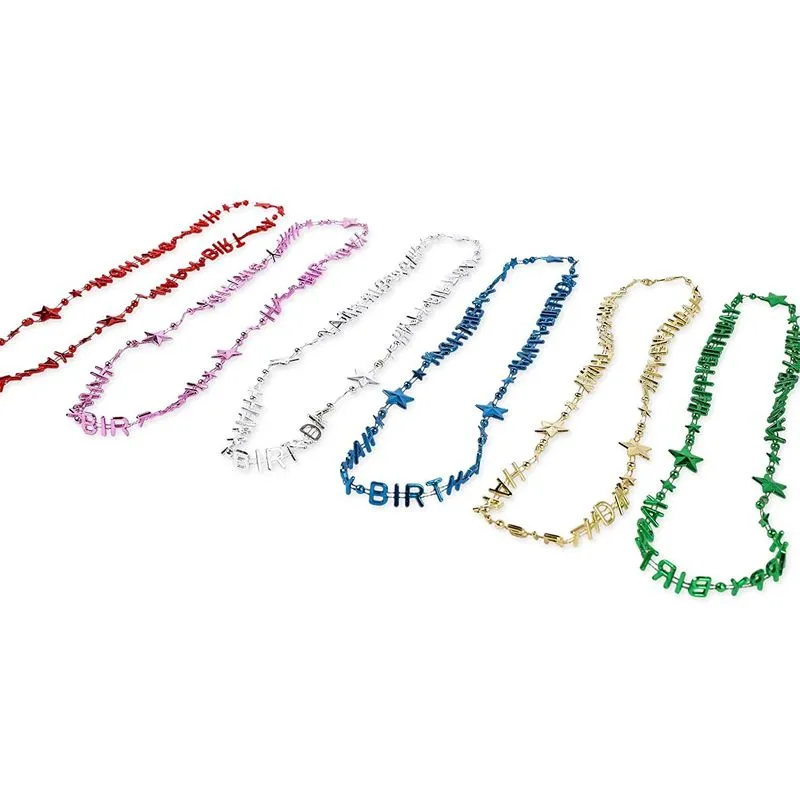 Happy Birthday Bead Necklace, Rainbow Party Favors (24 Pack)