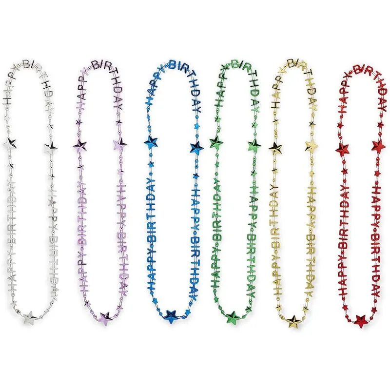 Happy Birthday Bead Necklace, Rainbow Party Favors (24 Pack)