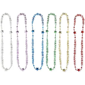 Happy Birthday Bead Necklace, Rainbow Party Favors (24 Pack)