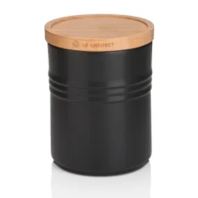 Le Creuset Stoneware Medium Storage Jar with Wooden Lid Satin Black