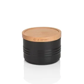 Le Creuset Stoneware Small Storage Jar with Wooden Lid Satin Black (DISC)