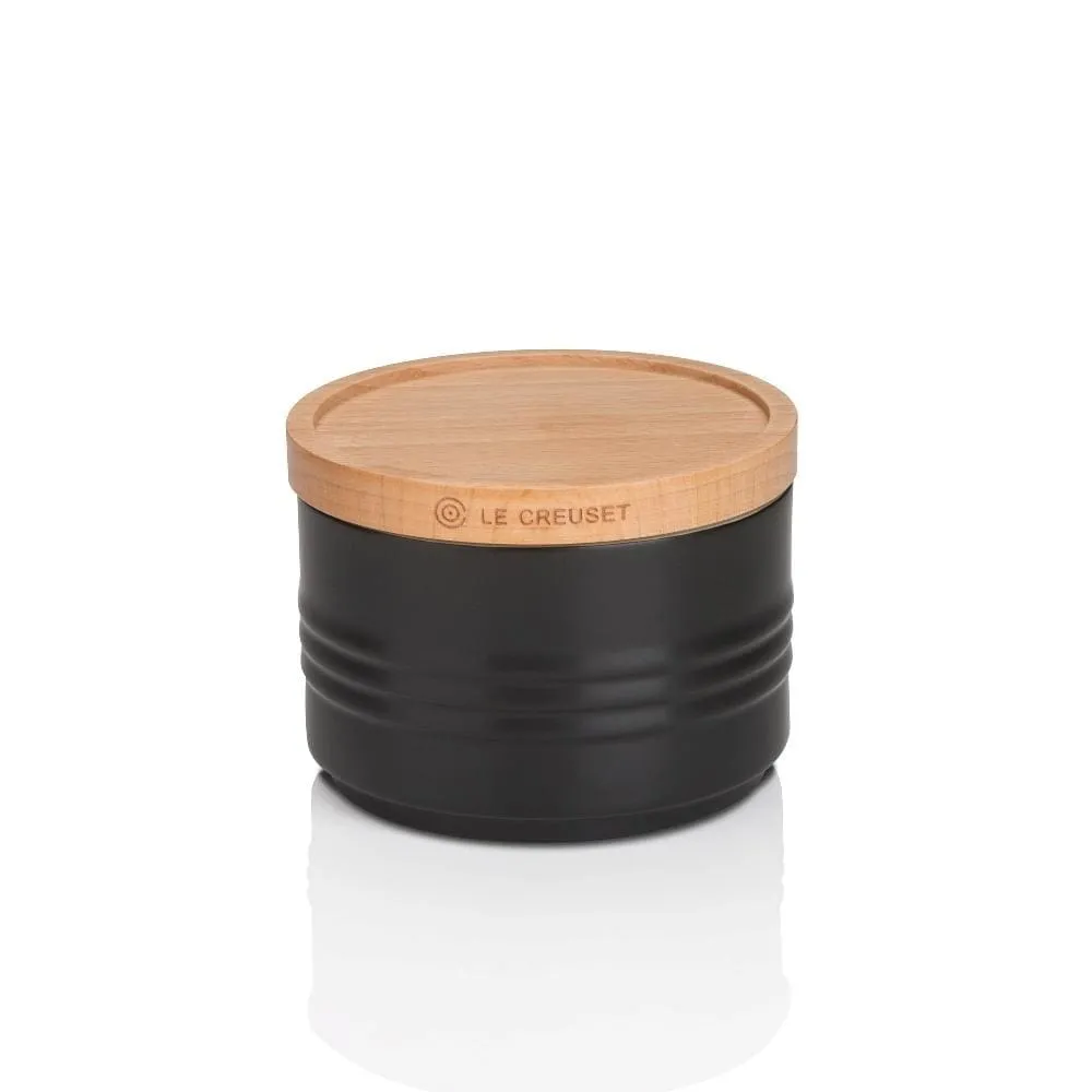 Le Creuset Stoneware Small Storage Jar with Wooden Lid Satin Black (DISC)