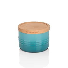 Le Creuset Stoneware Small Storage Jar with Wooden Lid Teal (DISC)