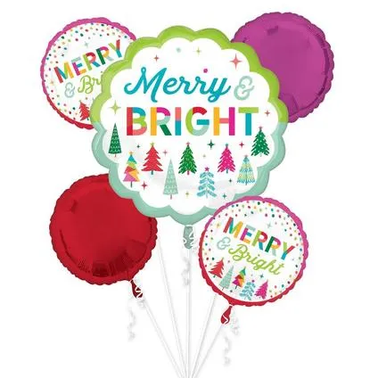 Merry & Bright Christmas Mylar Balloon Bouquet | 5 pc