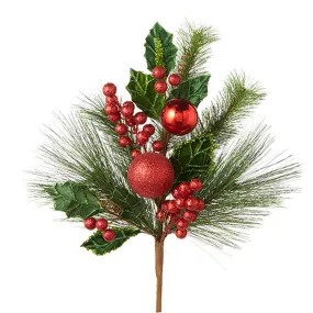 Mixed Greenery with Berries and Ornaments Sprig