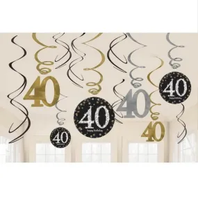 Sparkling Black 40th Swirl Decorations